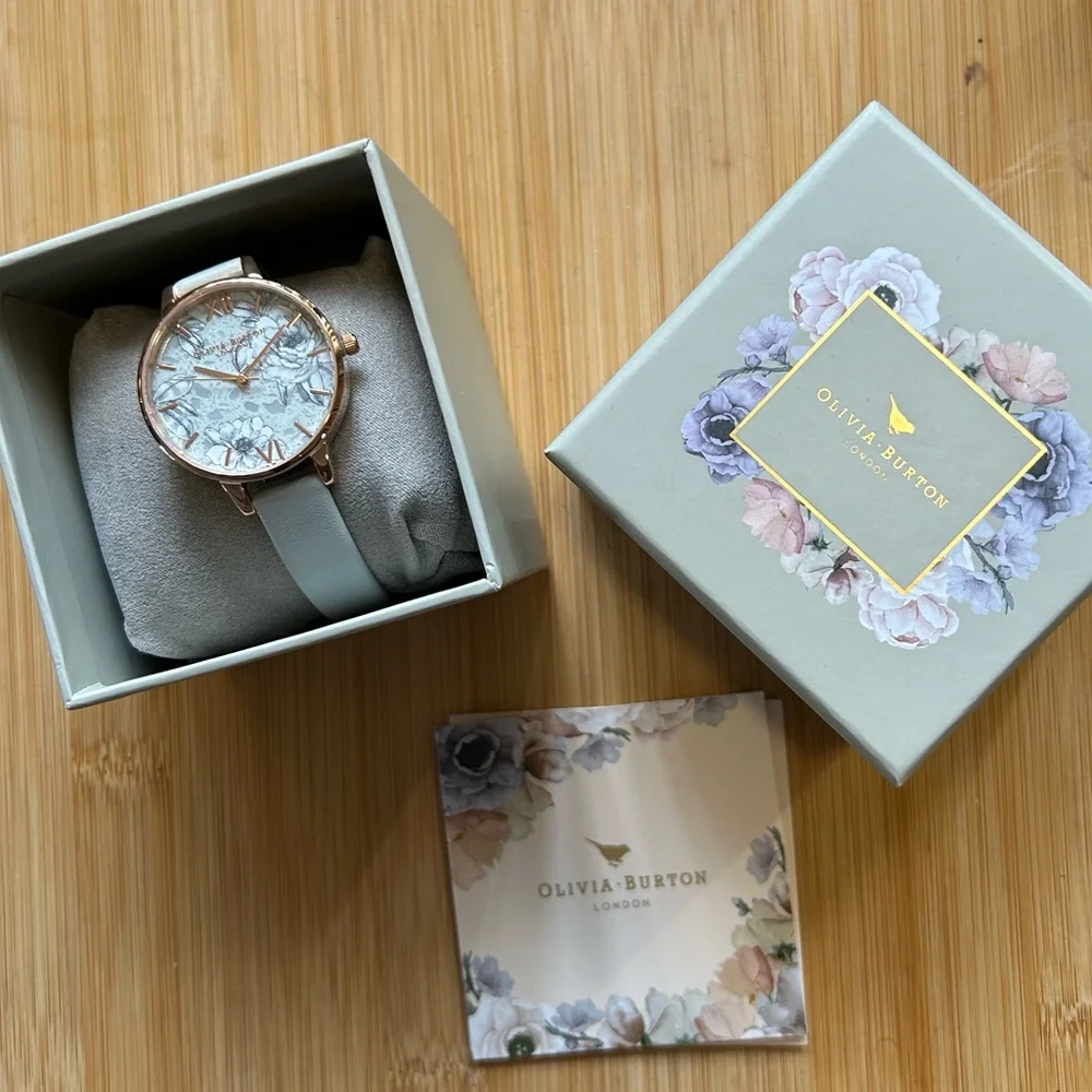 Olivia Burton Terrazzo Florals Watch With 34mm Grey Floral Face & Green Band